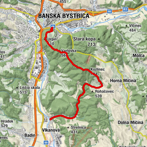 Banská Bystrica, ŽST mesto - Vartovka - Kozlinec - Vlkanová