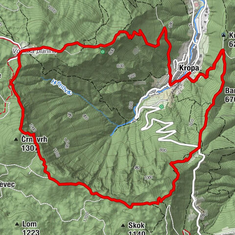 Kropa - Zidana skala - Vodiška planina - Kropa