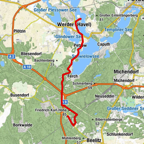 Werder (Havel) nach Beelitz-Heilstätten, Brandenburg