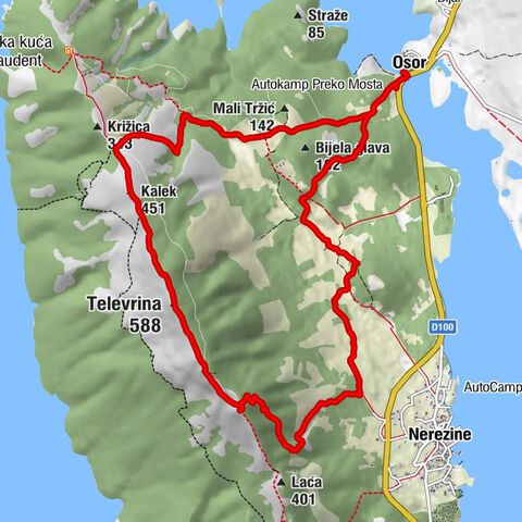 Rundwandweg von Osor über den Televrin