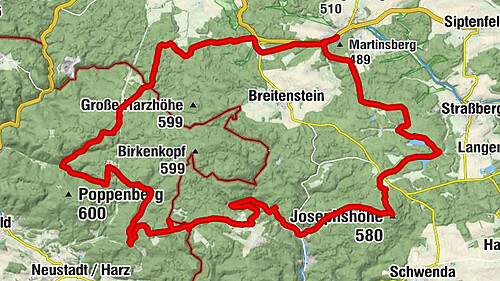 Güntersberge - Talsperre Neustadt - Stolberg - Josephskreuz