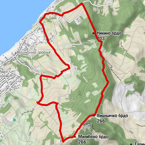 Дунавска тераса - Никино брдо - Вишњичко брдо - Милићево брдо