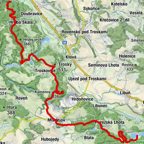 Josefův pramen - Trosky - Kamenný vrch - Pařezská Lhota