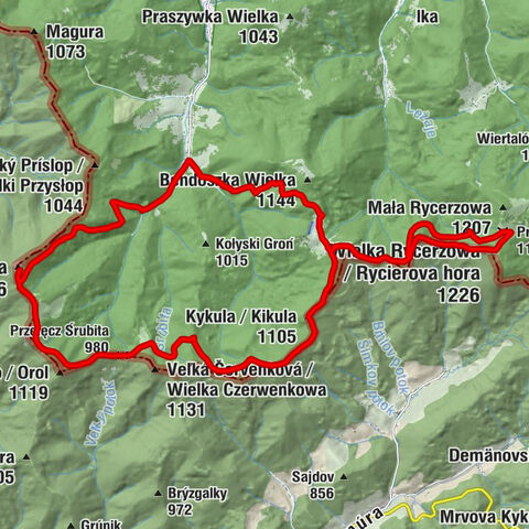 Rycerka Górna Kolonia - Veľká Rača - Jaworzyna / Javorina - Wielka Rycerzowa / Rycierova hora