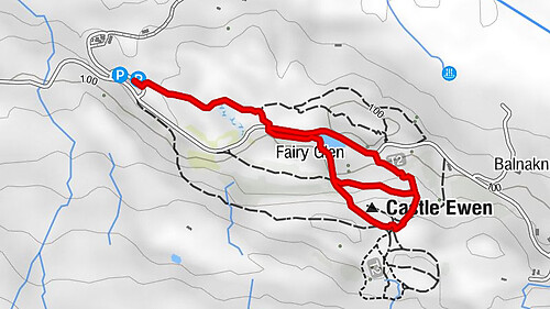 Highland - Fairy Glen - Castle Ewen - View of the Faerie Castle peak and path to the Faerie Glen