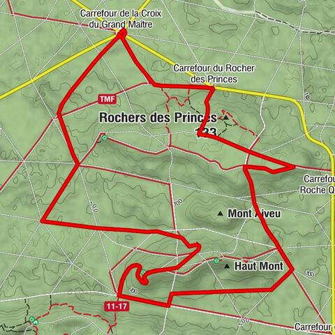 Carrefour de la Croix du Grand Maître - Carrefour du Rocher des Princes - Rochers des Princes - Carrefour de la Malmontagne