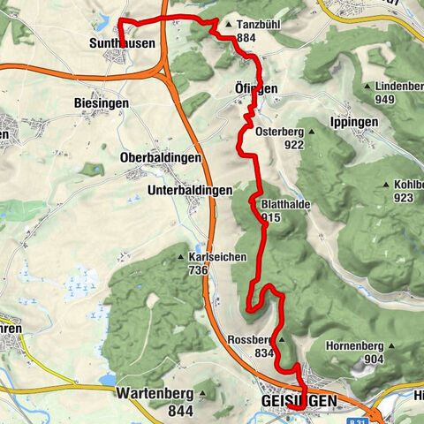 Sentiero Est: Bad Dürrheim-Sunthausen - Geisingen
