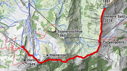 Horneggli - Parwengebire - Hindere Spitz - Bergrestaurant Rinderberg-Spitz