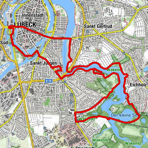 Hüxtertor / Mühlentor / Gärtnergasse - Heimathafen - St.-Petri Kultur- und Universitätskirche - Holstentorterrasse
