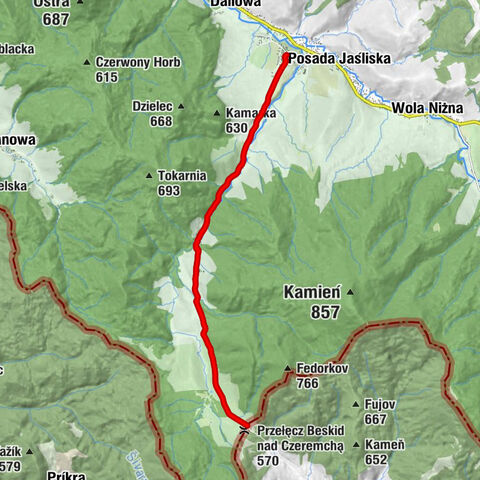 Jaśliska - Kościół pw. Świętej Katarzyny Aleksandryjskiej - Przełęcz Beskid nad Czeremchą - Karczma Bieszczadzka Waderka