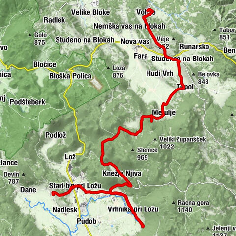 Loška Dolina - Gostilna Škriban - Kneška vrata - Brunarica pri Bloškem jezeru