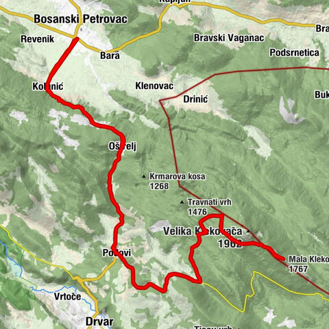 Kolunić - Gostionica Oštrelj - Oštrelj - Mala Klekovača