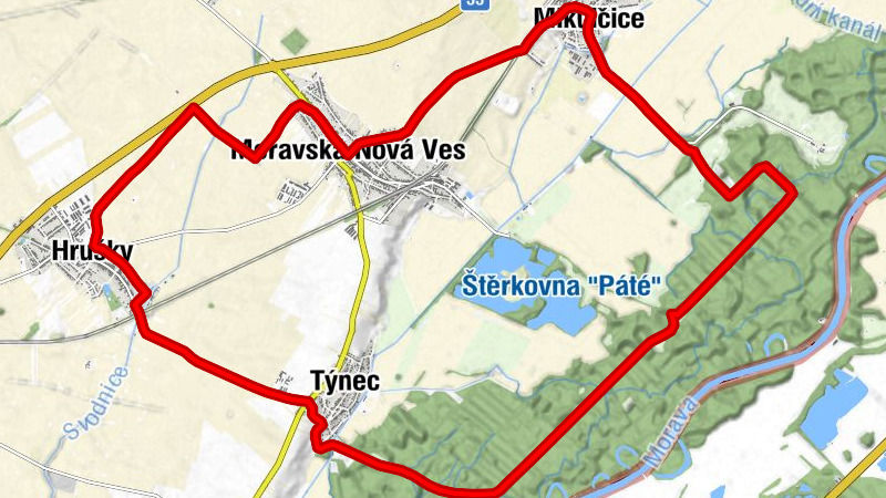 Hrušky - Moravská Nová Ves - Mikulčice - Týnec na Moravě