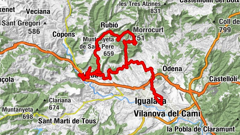 Vilanova del Camí - Muntanyeta de Sant Pere - Sant Salvador - Estació de trens d'Igualada