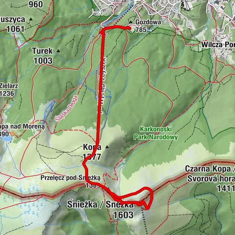 Karpacz ski lift Kopa Śnieżka (blue trail) Przełęcz pod Śnieżka Dom Śląski